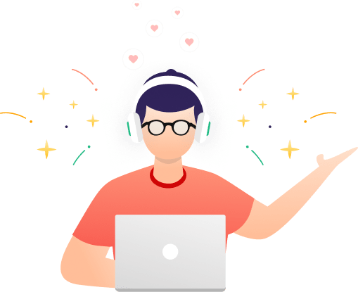 Person using a laptop and gesturing with joy