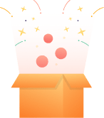 Open box with a few confetti bubbles flying out