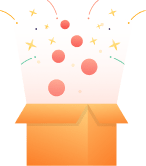 Open box with many confetti bubbles flying out