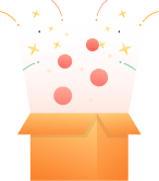 Open box with several confetti bubbles flying out