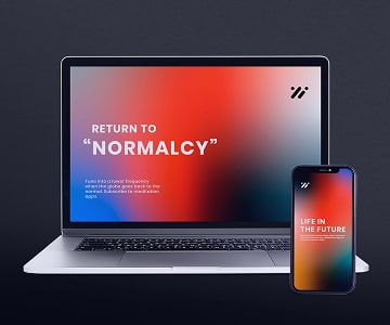 Meditation app screens displayed on a laptop and smatphone