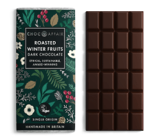 Dark chocolate bar with roasted fruits design